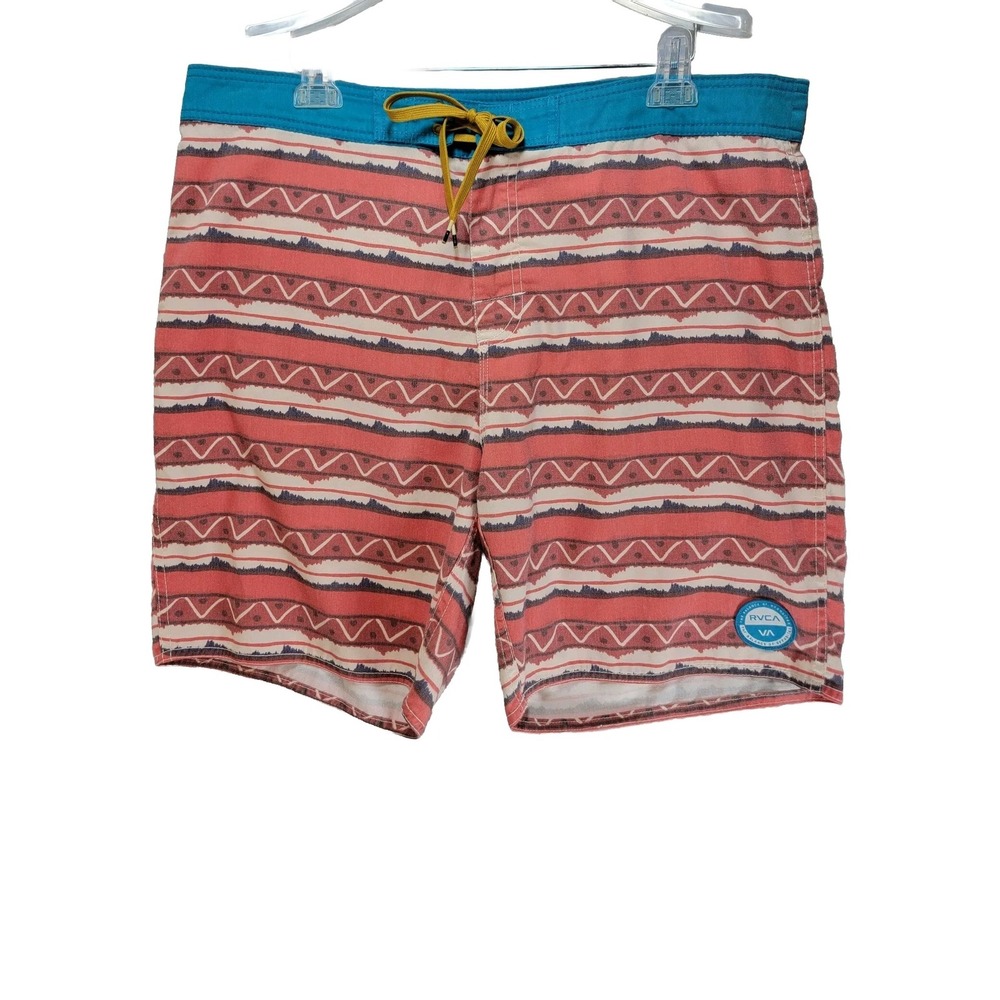 Vtg RVCA Board Shorts Mens 38 Aztec Balance Of Opposites Pink Slub Swimwear